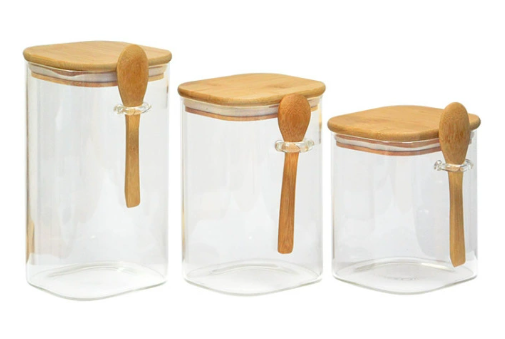 Square borosilicate storage with bamboo lid