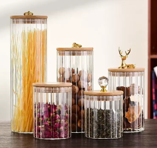 Bamboo lid striped high borosilicate storage