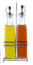 Glass oil bottle with metal stand